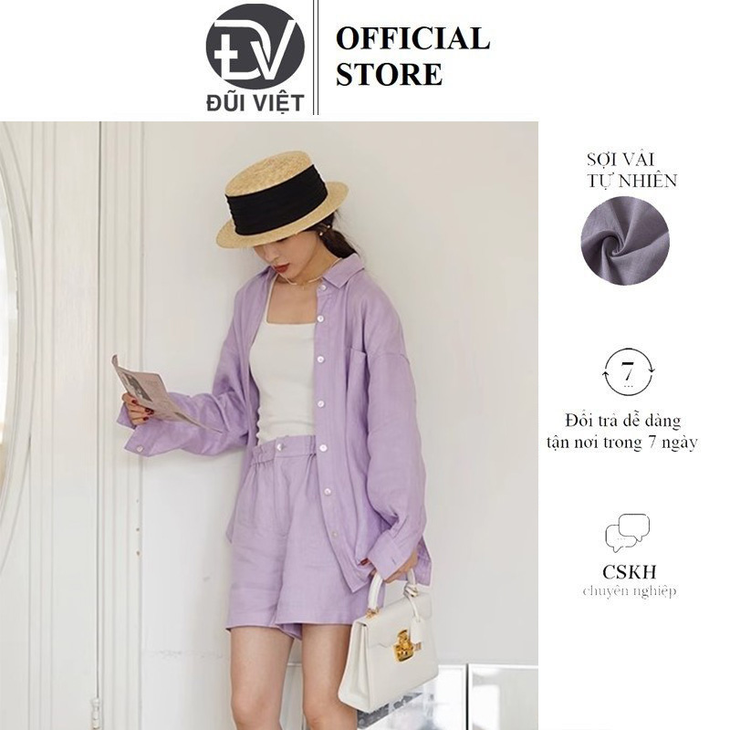 Set áo sơ mi và quần short màu tím pastel dịu dàng, nhẹ nhàng, dễ thương, phong cách hàn quốc, mẫu mới dễ mặc