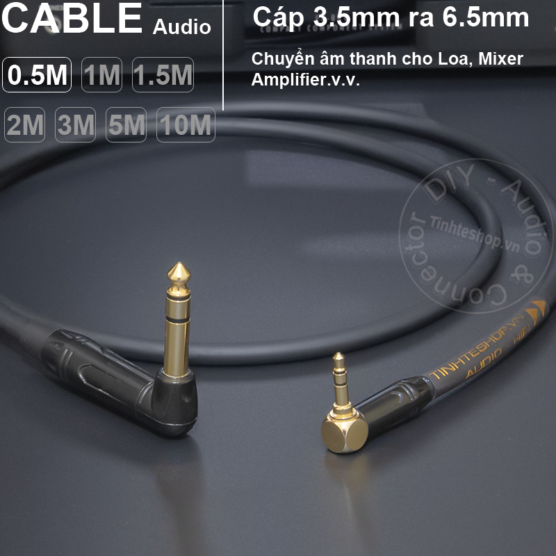 Dây audio 3.5 ra 6.5 stereo 2 đầu vuông góc DIY 0.5 đến 10 mét - 3.5mm to 6.5mm . stereo audio cable