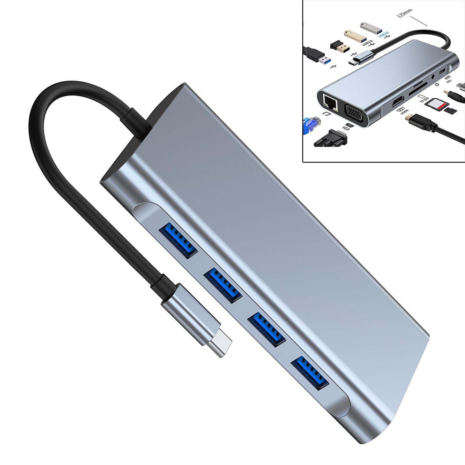 11 in 1 USB C to USB Adapter,TF Card Reader,Docking Station USB 2.0 Port,Audio,HDMI to VGA,USB 3.0 Port, PD for Laptop