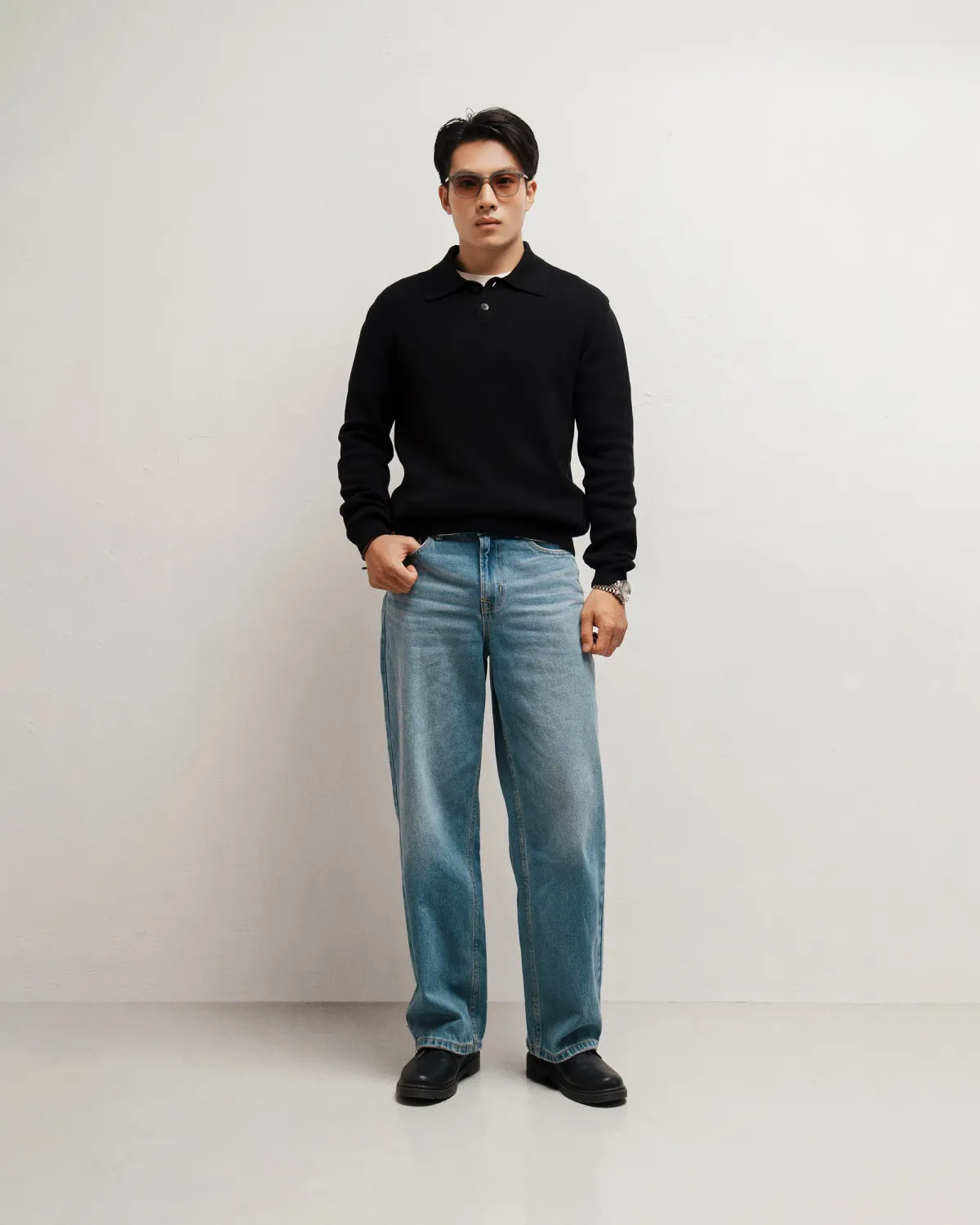 Áo Polo dệt kim tay dài nam. Fitted - ROUTINE 10F25KNI002