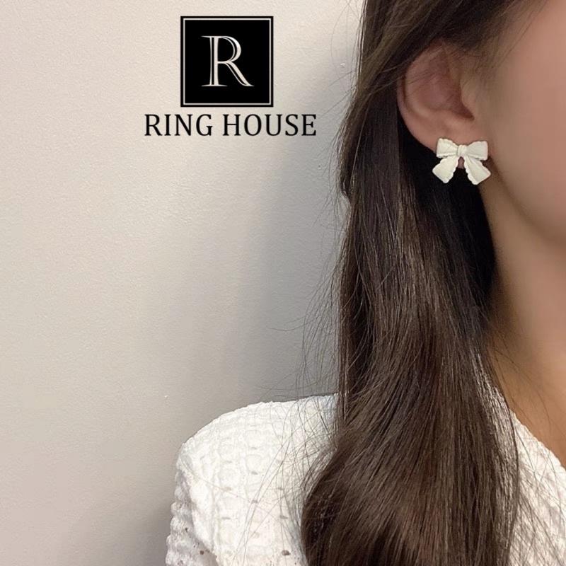 Bông Tai Khuyên Tai Nữ Nơ Xinh Đỏ Đen Trắng Hồng