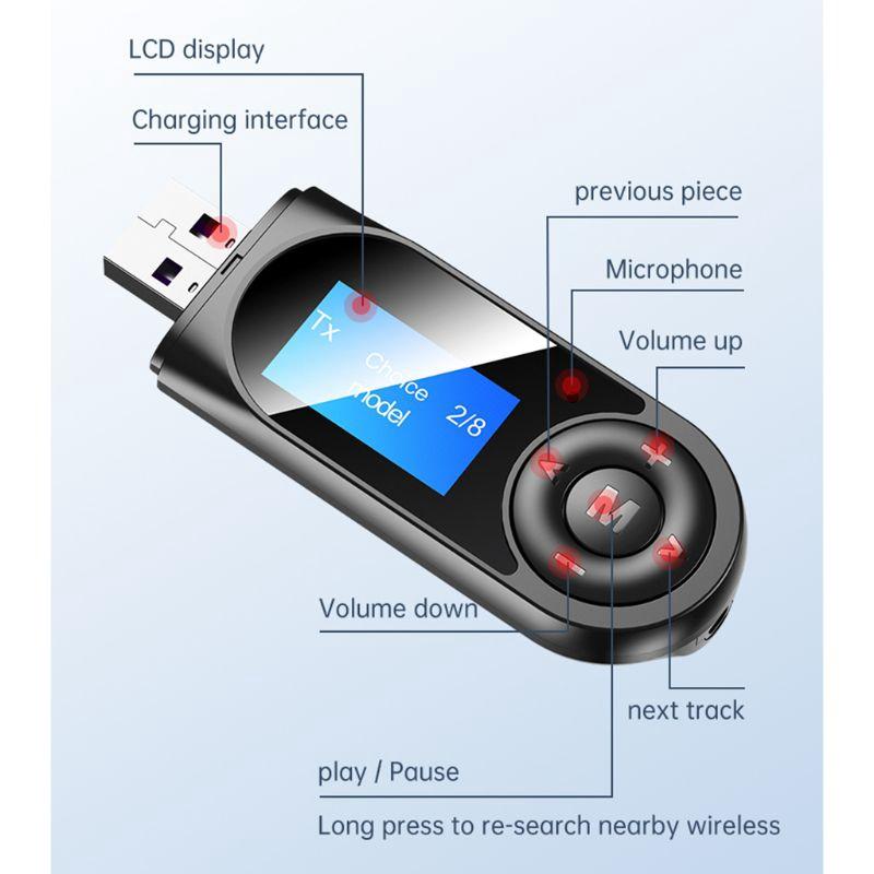 Thiết Bị Nhận Truyền Bluetooth 5.0 Màn Hình Lcd Jack Cắm 3.5mm