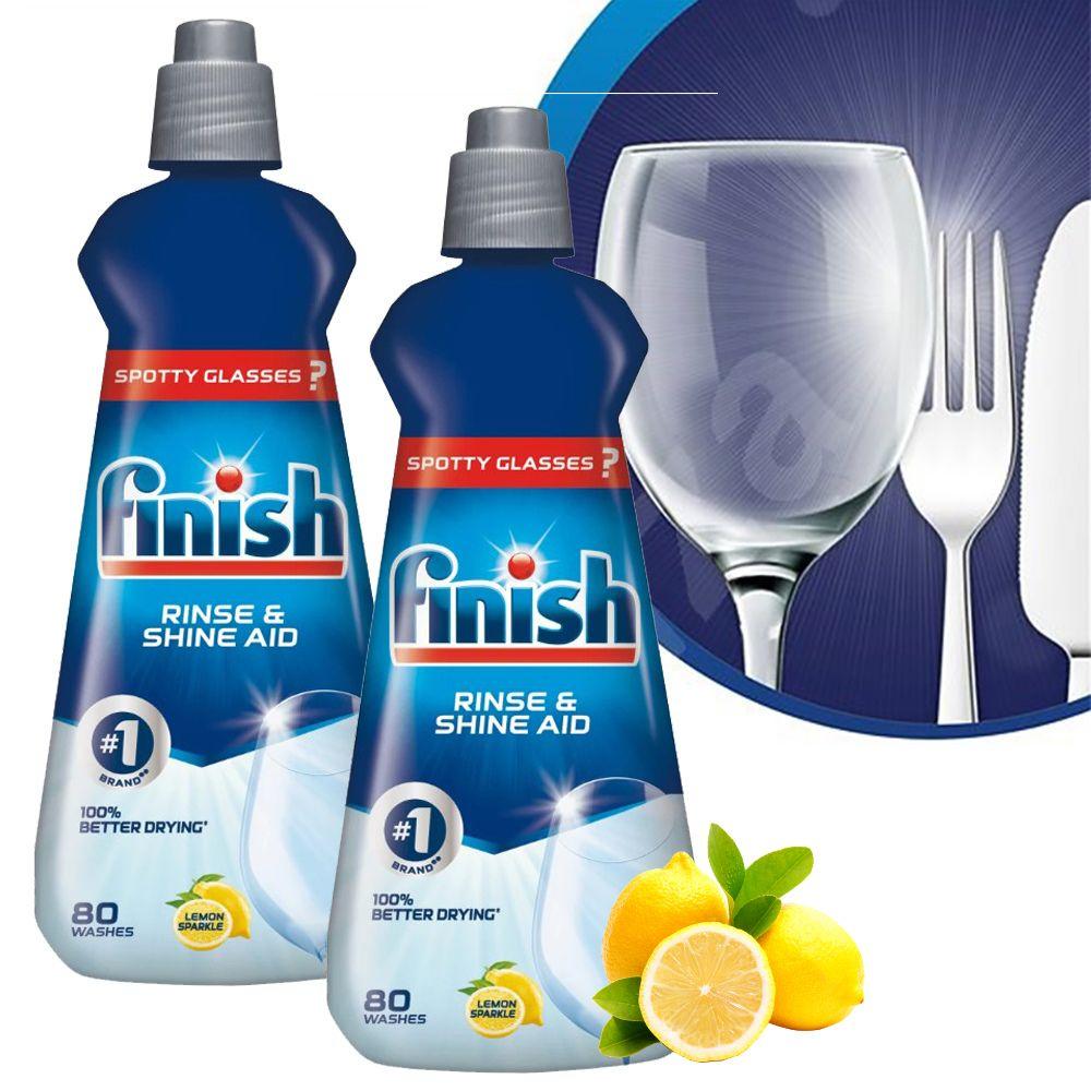 Combo 2 chai nước làm bóng và khô bát, đĩa Finish nhập khẩu Châu Âu Dishwasher Rinse & Shine Aid Lemon 400ml - hương chanh