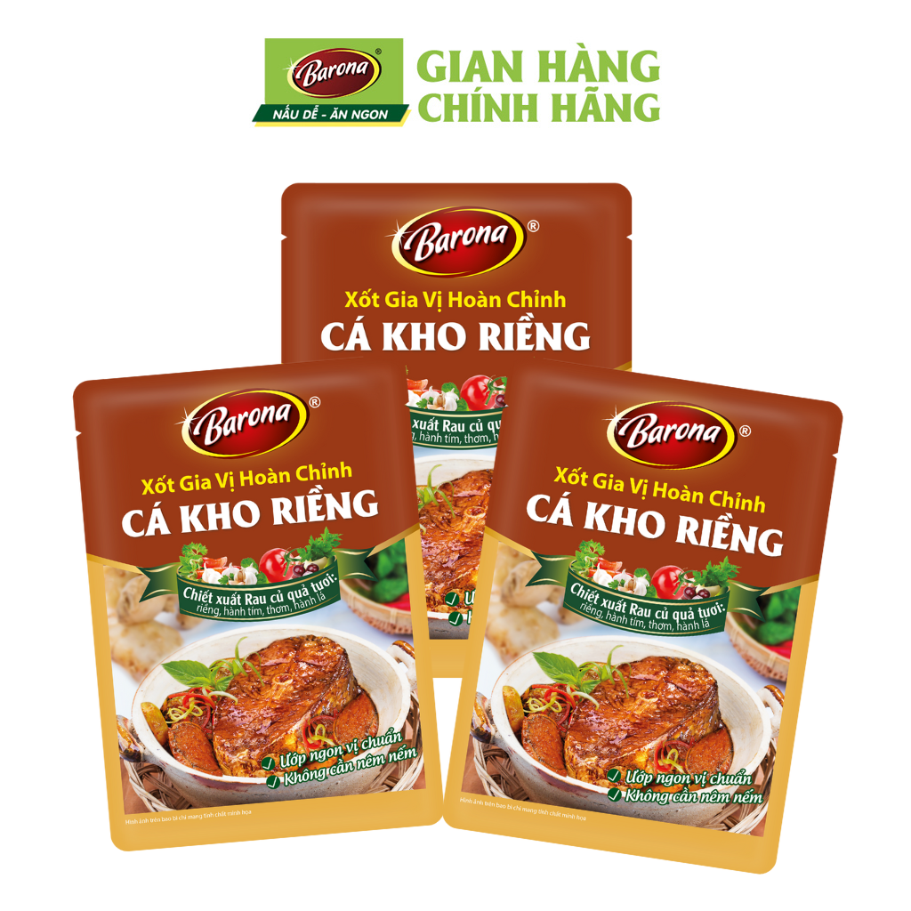 Combo 3 gói Xốt Gia vị hoàn chỉnh Barona - Cá kho riềng 80gr