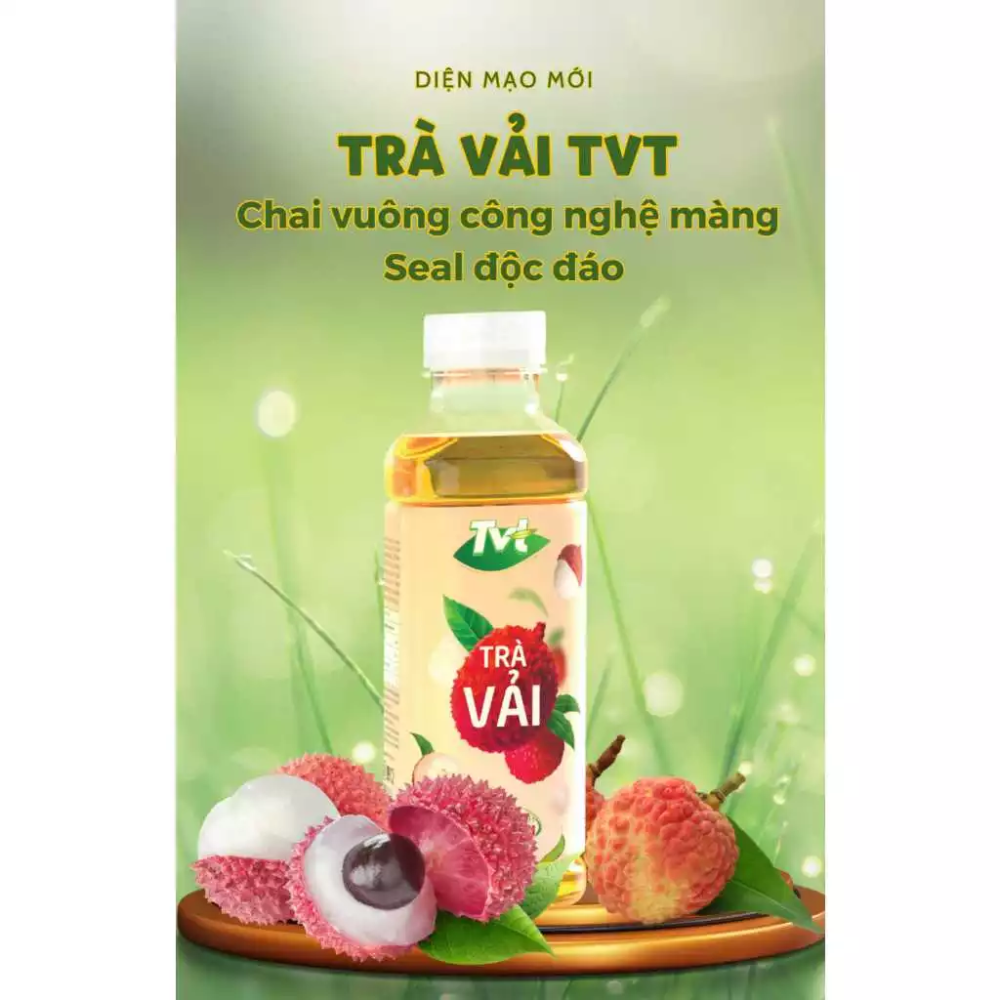 [Combo 12 chai 450ml] Trà Vải TVT - thanh mát, tự nhiên từ nước cốt vải thiều, trà xanh nguyên chất