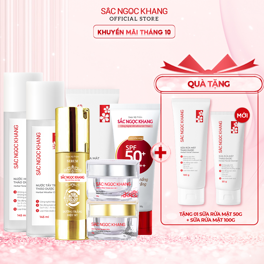 [COMBO 7 món] Chăm sóc da toàn diện dưỡng da cơ bản + kem dưỡng da ban ngày (30ml) + ban đêm (30g) + Serum dưỡng trắng diệu kì 30ml