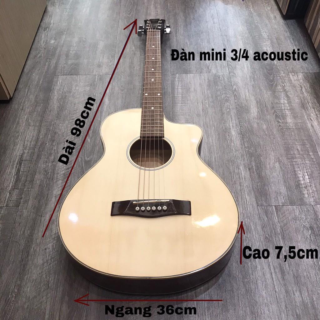 Đàn guitar acoustic mini 3/4 - Cao 98cm - Tặng bao da và phụ kiện - Âm vang sáng