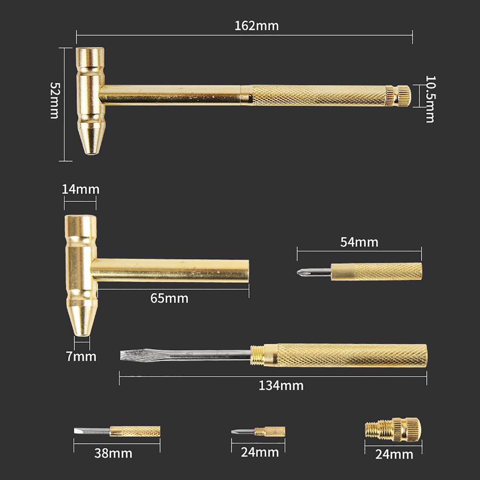 5 in 1 Multifunctional Mini Hammer Screwdriver Copper-Plated Hand Tools for Jewelers