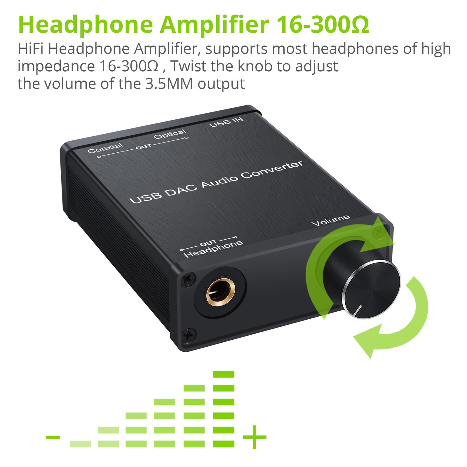 Linkfor USB Audio DAC Tai nghe bộ khuếch đại kỹ thuật số sang Analog Converter 6,35mm đến 3,5mm Card âm thanh USB để đồng trục S/PDIF
