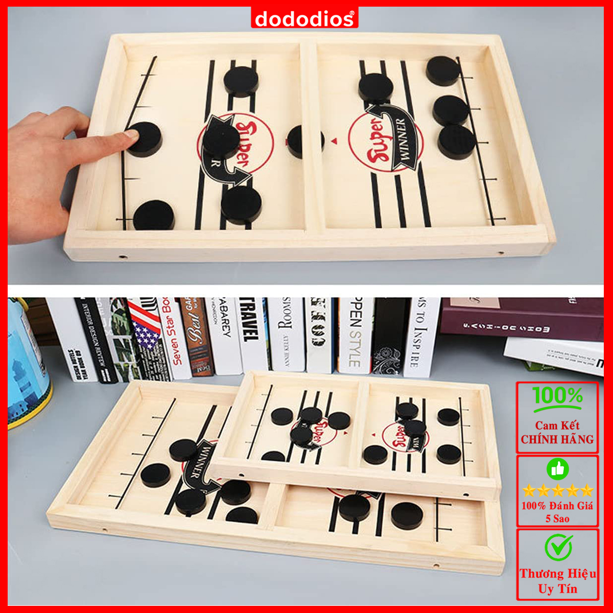 Bộ Bàn Đấu Cờ Búng Bắn Bi Xuyên Lỗ Đối Kháng Chính Hãng Dododios - Chọn Size - Foosball Winner, Sling Puck – Bộ Cờ Ice Hockey Bằng Gỗ Cao Cấp