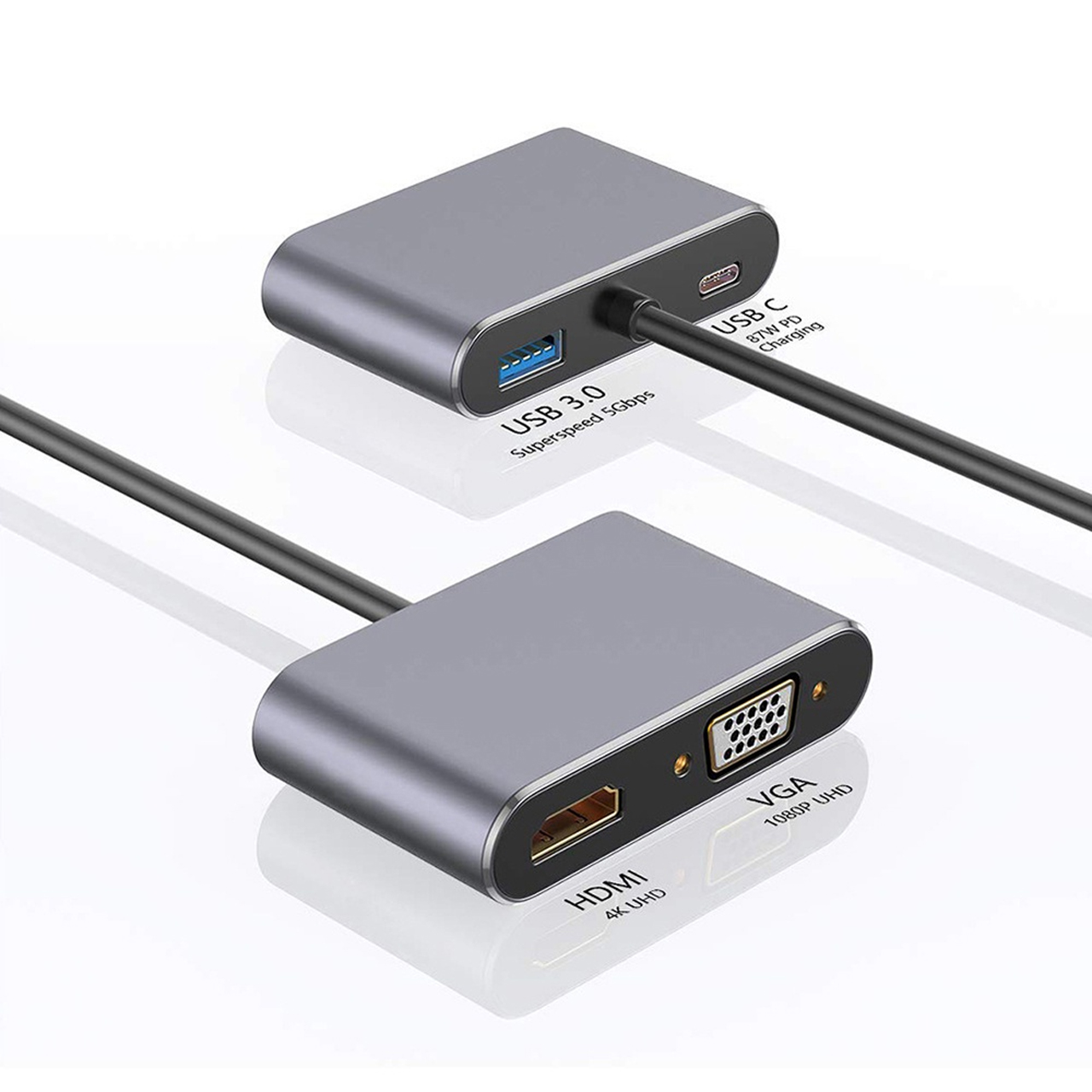 Cáp chuyển đổi usb Type C ra 4 cổng HDMI/VGA/USB và cổng sạc chất lượng 4K dành cho macbook, điện thoại, laptop kết nối với tivi máy chiếu hỗ trợ DEX - hàng chính hãng Vinetteam