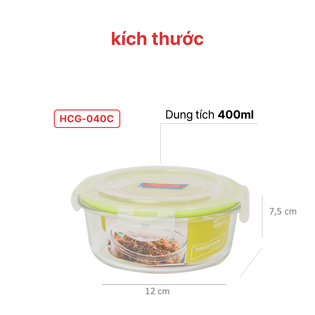 Bộ thủy tinh hình tròn Happy Cook 2pcs 400ml HCG-02C