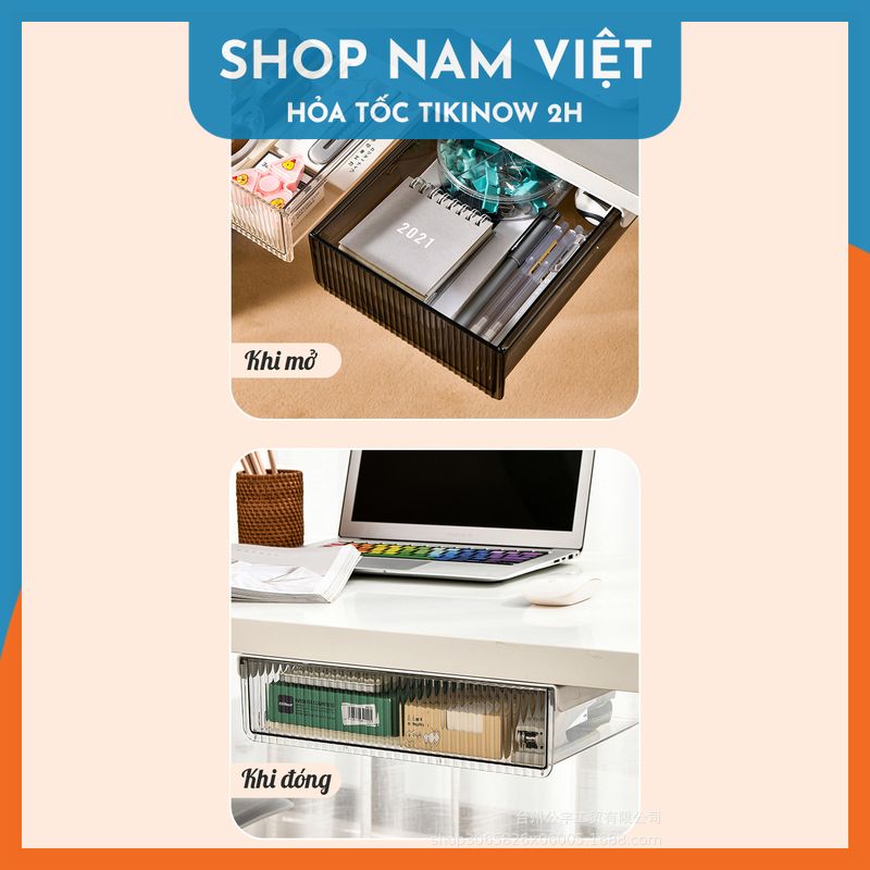 Ngăn Kéo Dưới Bàn Làm Việc Trong Suốt - Hộp Nhựa Để Đồ Dán Dưới Bàn (Kèm Miếng Dán)