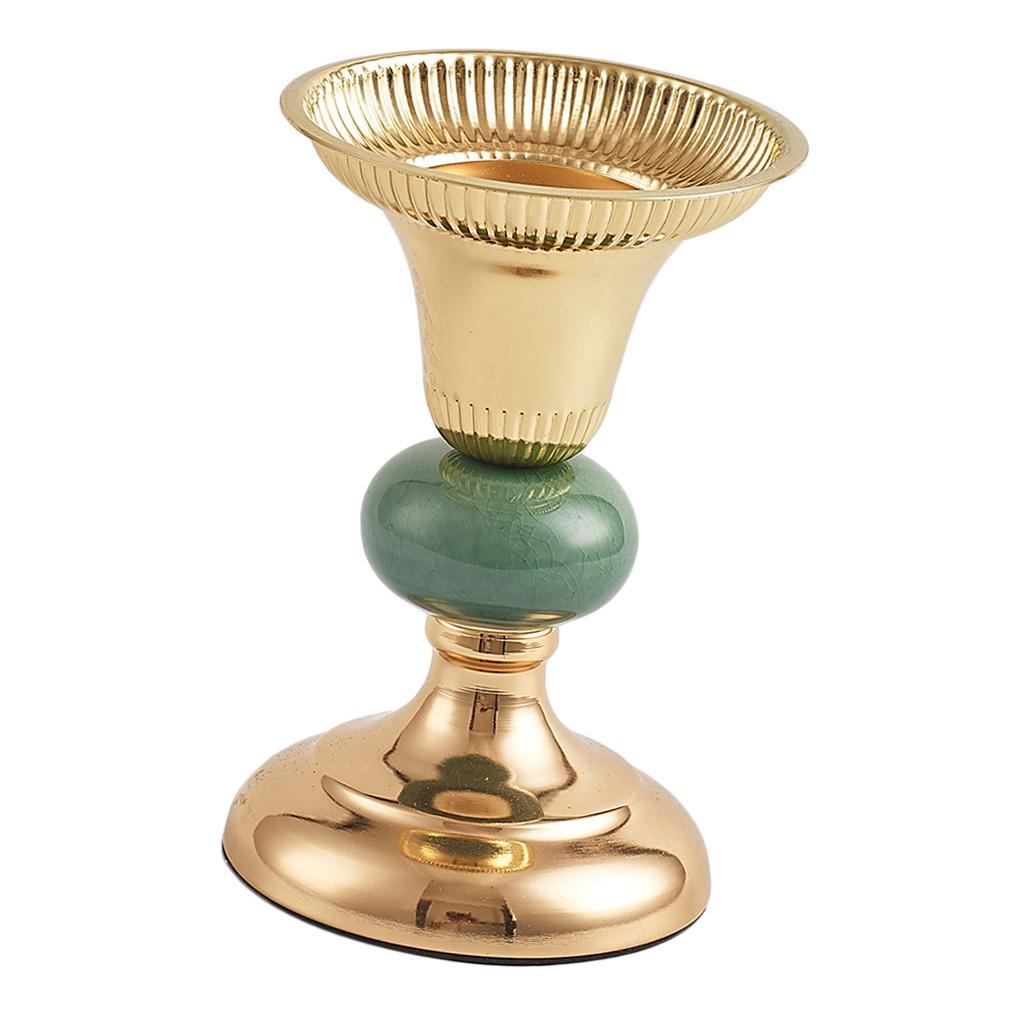 Green Ceramic Metal Candlestick Tea Light Holder Photo Prop Tabletop Decor S