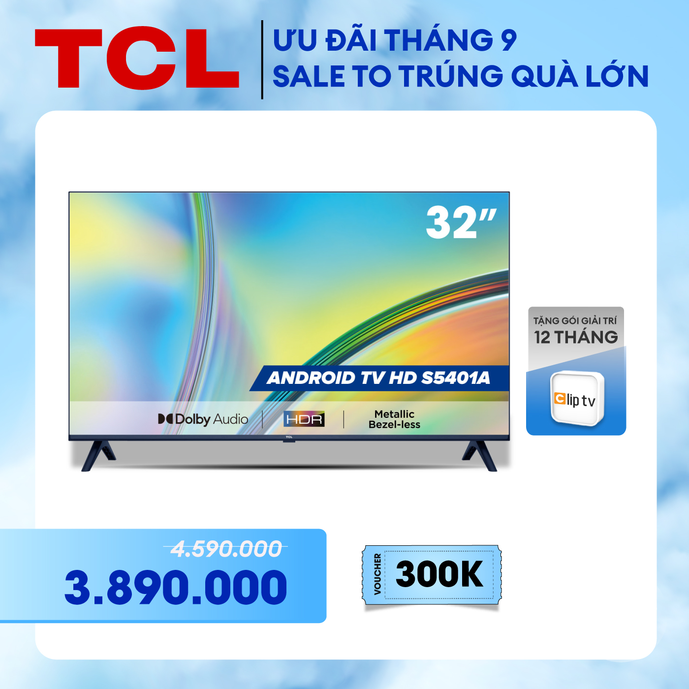 Android TV HD TCL 32inch - 32S5401A - Smart TV - Hàng chính hãng - Bảo hành 2 năm - Nhà bán hàng tự giao