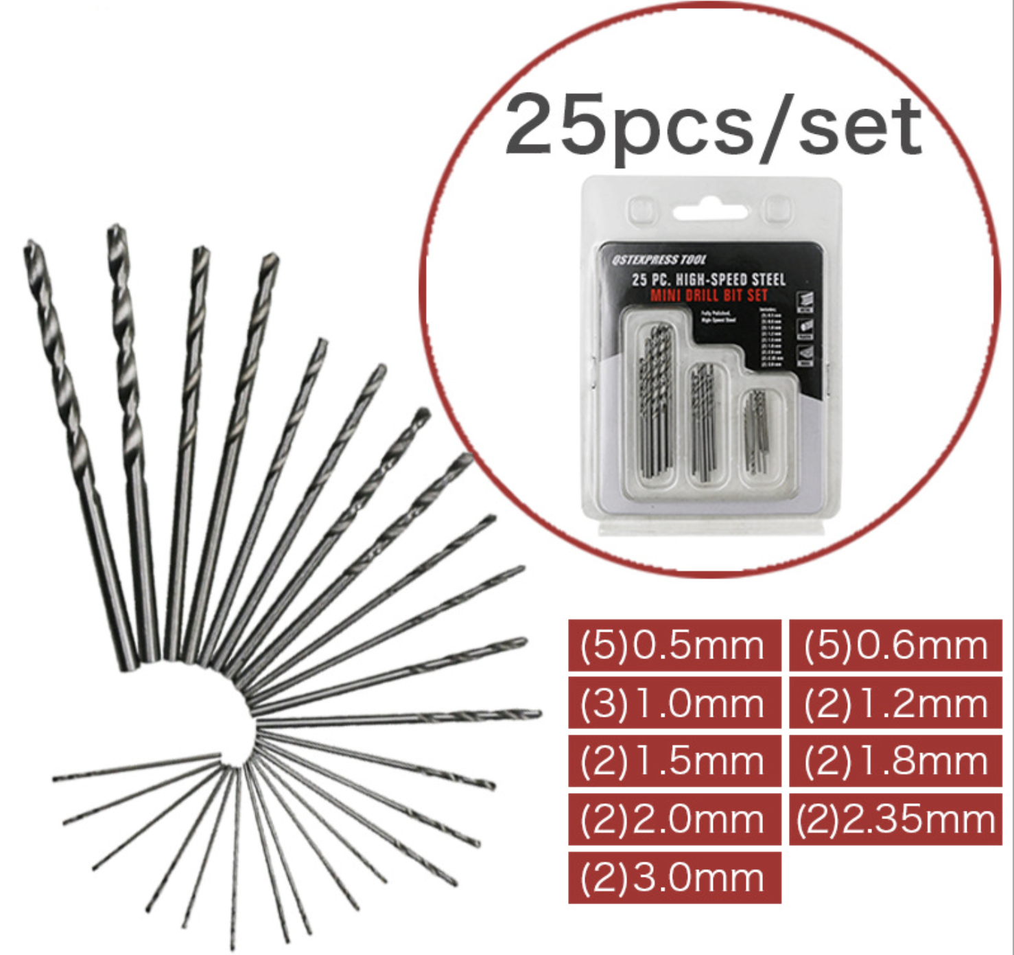 BỘ 25 MŨI KHOAN MINI TIỆN DỤNG 0.5 /0.6 / 1.0 /1.2/1.5/2.0/2.35/2.5/2.8/3.0 mm