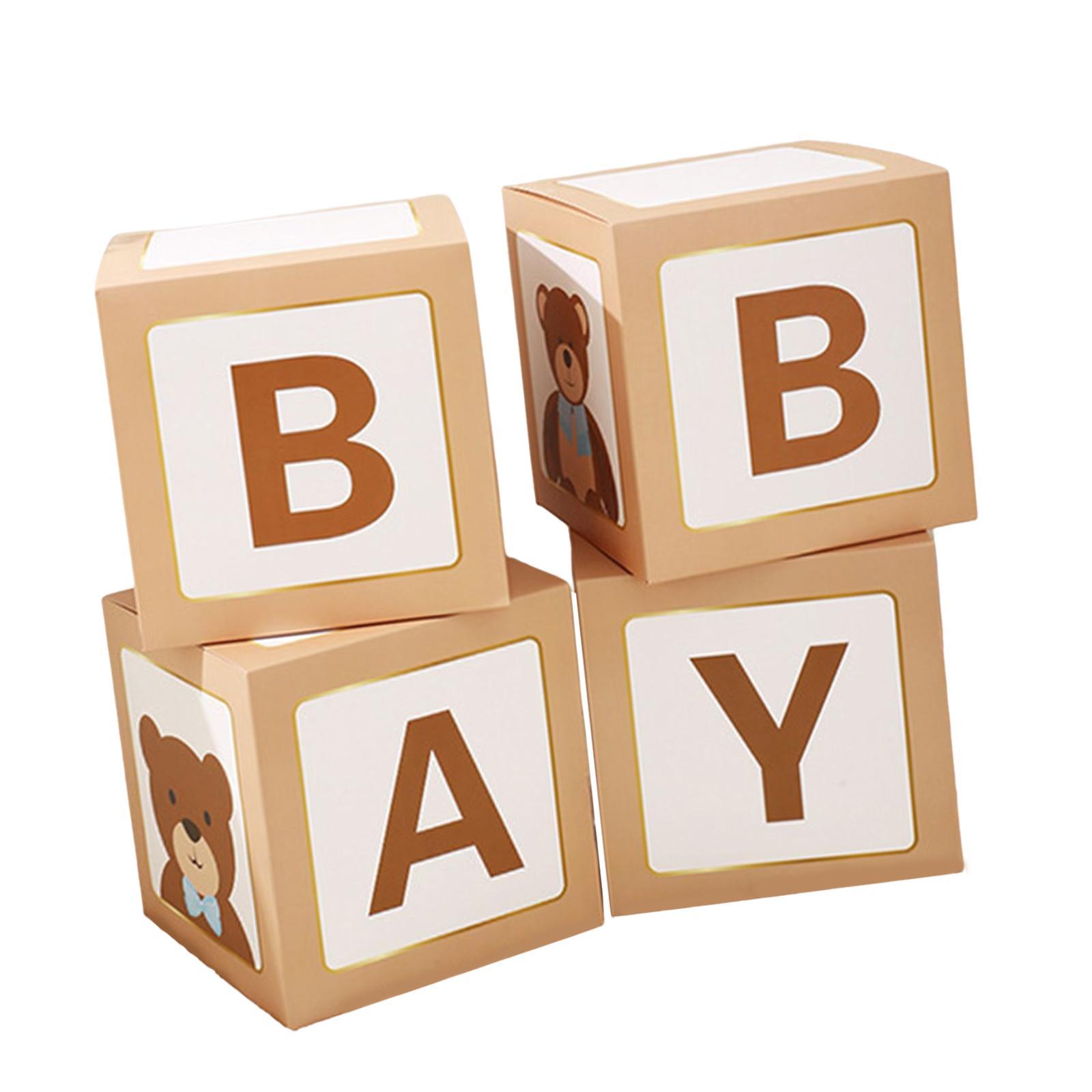 4PCS Baby Shower Decorations for Boy Girl, Baby Box Block Balloons Boxes with Letters, Gender Reveal Decor, Birthday Party Backdrop