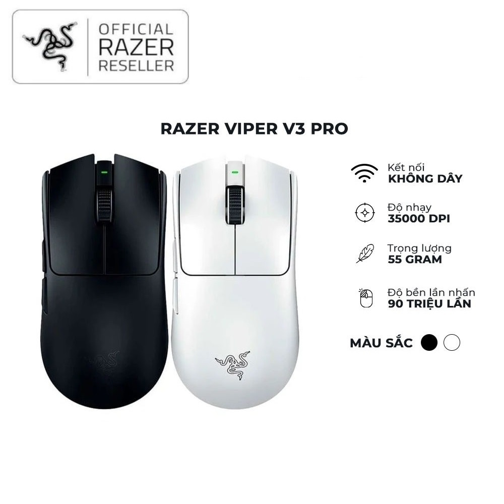 Chuột Gaming Razer Viper V3 Pro - Form Đối Xứng | Siêu Nhẹ | Polling 8K Hz | DPI 35K | Switch Quang học Gen 3 - Hàng chính hãng