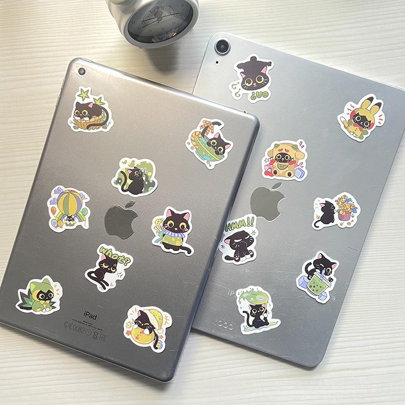 Sticker MÈO ĐEN CHIBI hoạt hình cute trang trí mũ bảo hiểm,guitar,ukulele,điện thoại,sổ tay,laptop-mẫu S93