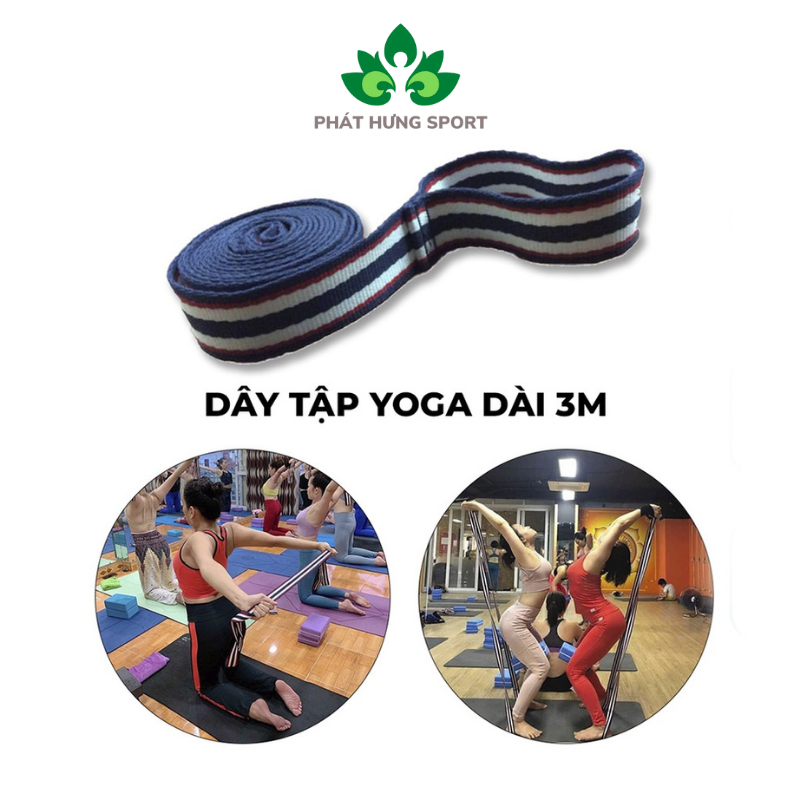 Dây đai cotton 3M kẻ sọc , dây kéo cotton hỗ trợ các động tác Yoga xoạc ngang , tài tập mở vai , mở khớp , uốn dẻo