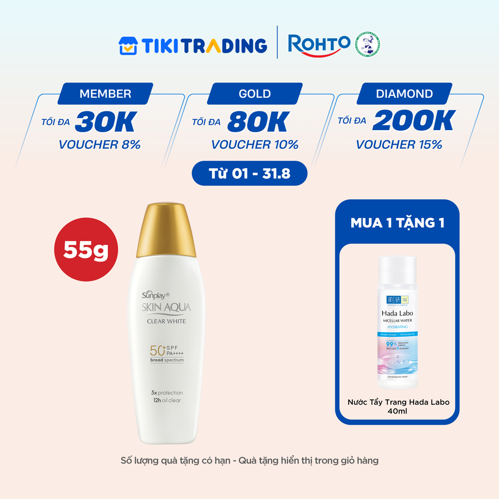 Kem chống nắng Skin Aqua dưỡng trắng, kiểm dầu, dùng hàng ngày dạng sữa Sunplay Skin Aqua Clear White Eco Việt Nam SPF50, PA++++ 55g