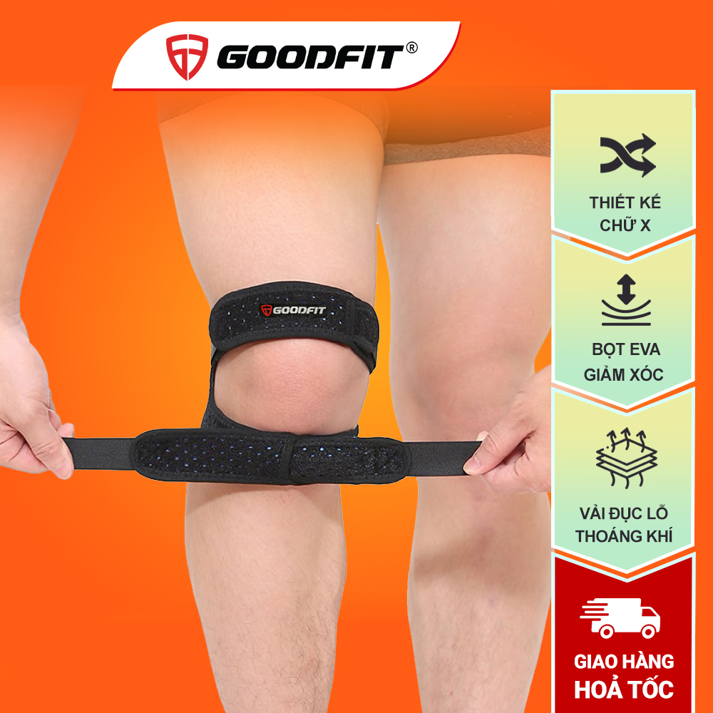 Bó gối thể thao, băng đầu gối, băng gối chạy bộ GoodFit dây đai đôi, đệm bảo vệ dày dặn GF521K