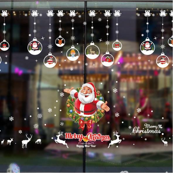 COMBO DECAL DÁN TƯỜNG NOEL - Ông già Noel kết hợp Rèm Cầu tuyết