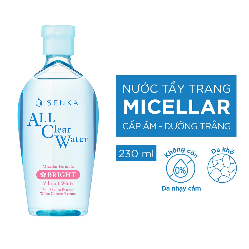 [SENKA] Nước Tẩy Trang Cho Da Khô Nhạy Cảm Giúp Sạch Sâu Và Dưỡng Sáng Làn Da All Clear Water Bright 230ml (Mã 15021)