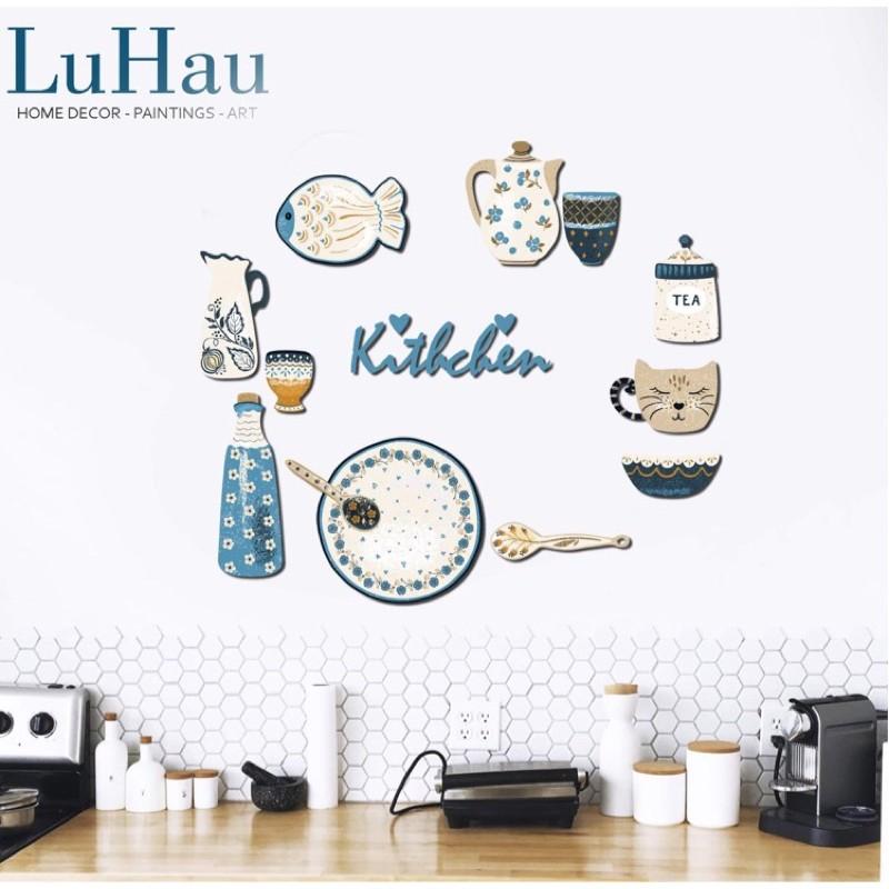 Tranh gỗ decor dán tường Luhau Kitchen trang trí phòng ăn, phòng bếp, bàn ăn hiện đại; tranh treo tường nhà hàng, cafe