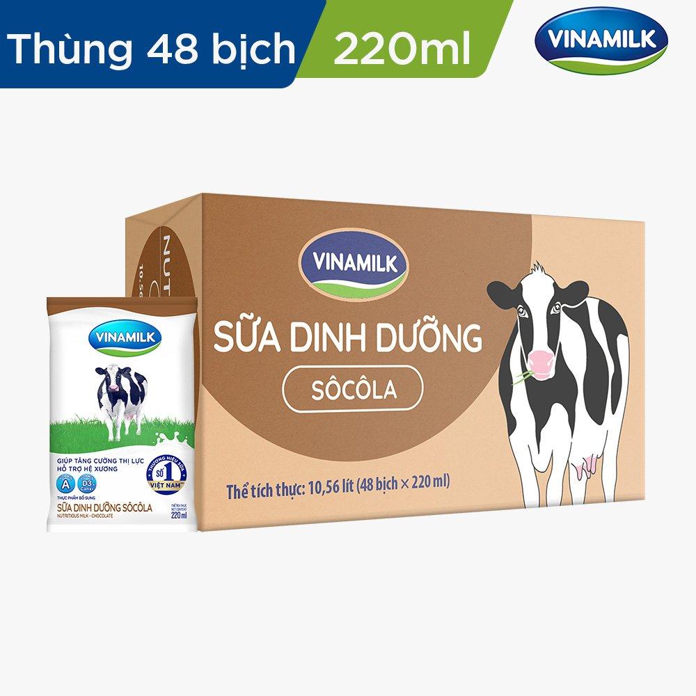 Thùng 48 bịch sữa dinh dưỡng Vinamilk sôcôla - 220ml x 48 bịch