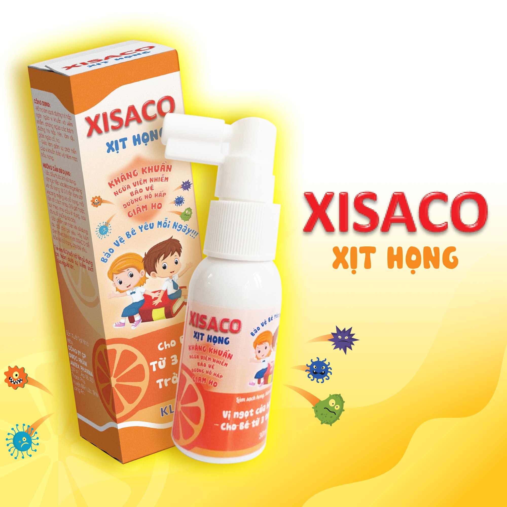 Xịt họng kháng khuẩn XISACO trẻ em, dung dịch xịt họng giảm viêm nhiễm, bảo vệ đường hô hấp cho trẻ , dung tích 300ml  - sản phẩm chính hãng của công ty dược