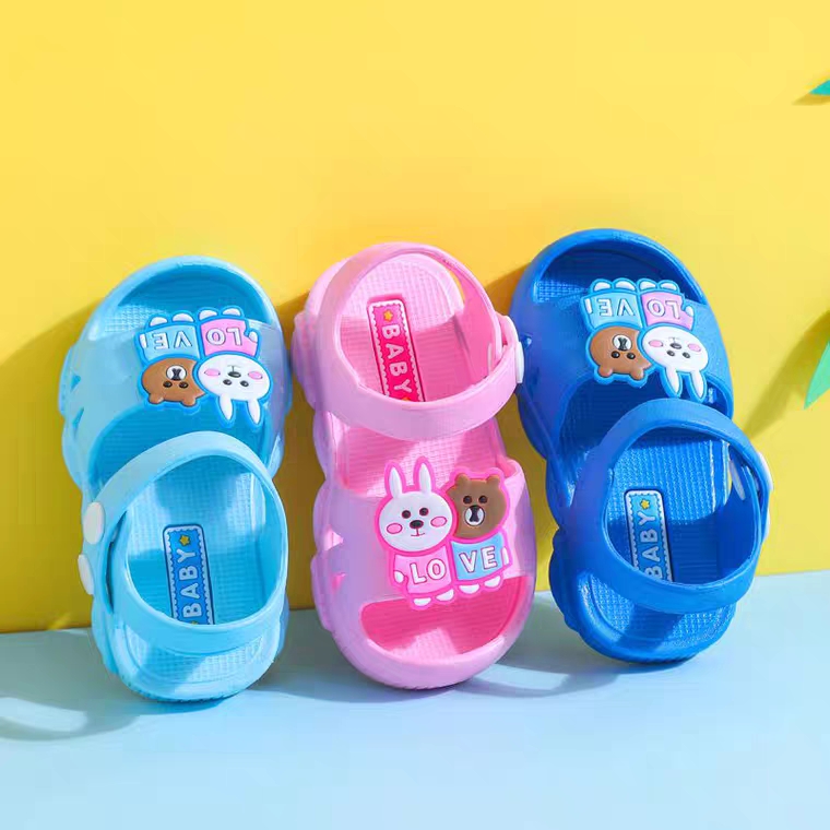 Giày sandal mũi bọc bảo vệ chân cho bé trai bé gái hình đôi bạn thỏ