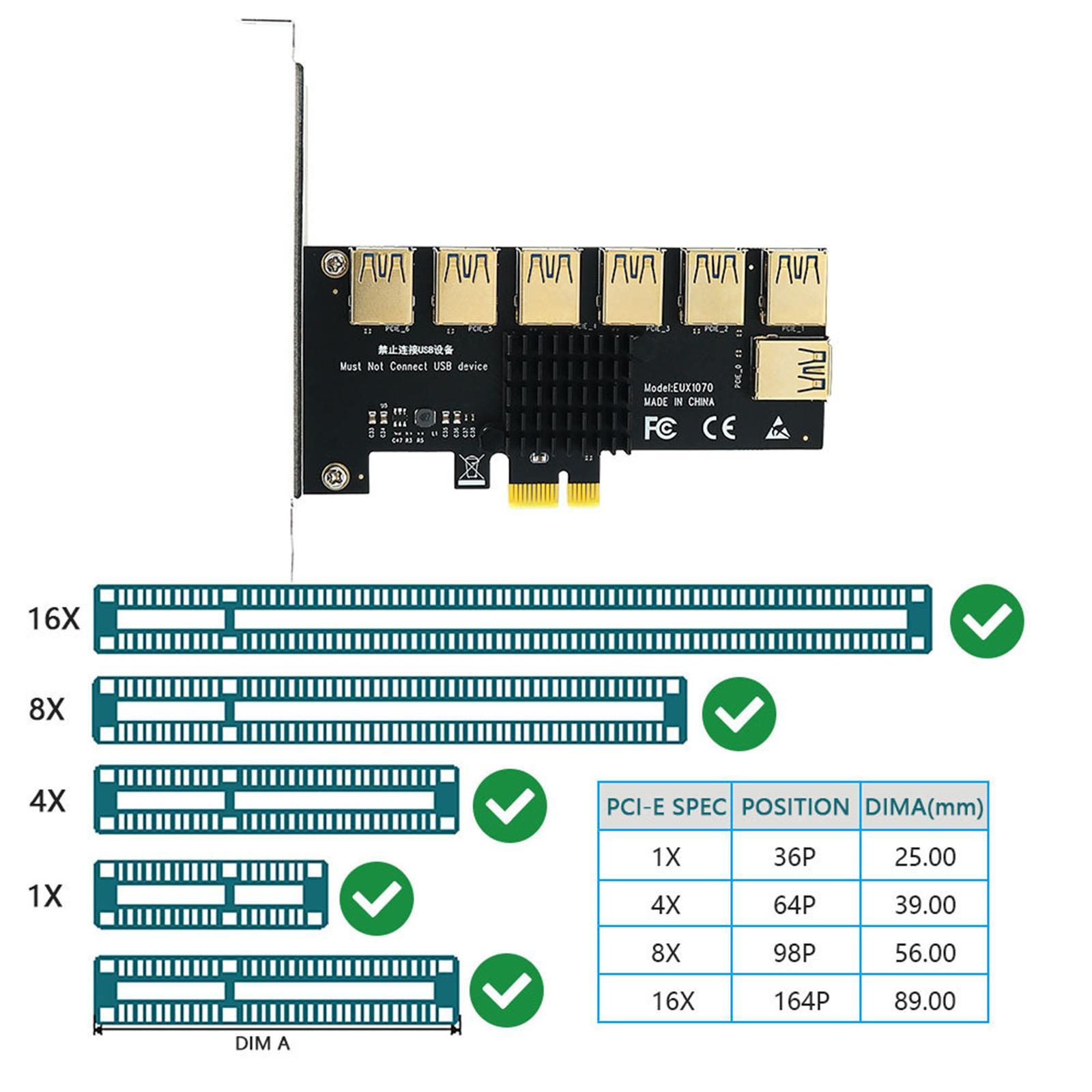 PCIe 1 to 7 PCI Express USB3.0 7 Ports 7 USB Sockets 1x to 7x Riser Card for Windows XP