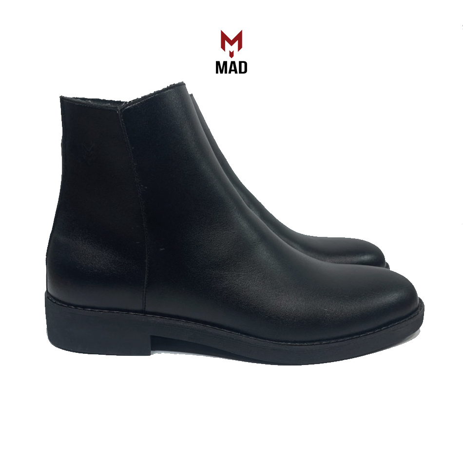 Giày cao cổ nam Chelsea Zip Boots MAD Black da bò nhập khẩu cao cấp chính hãng