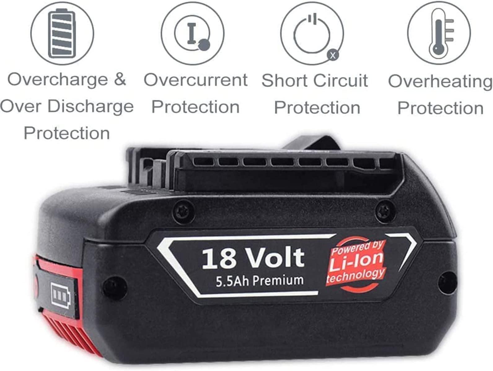 BAT609 BAT610 BAT618 BAT619 Pin Lithium Ion 18V 5500mAh Thay Thế Cho Máy Khoan Chuyên Nghiệp Bosch 18V Pin GBA 18V GSR 18V Màu sắc: 1 cái 5.5Ah