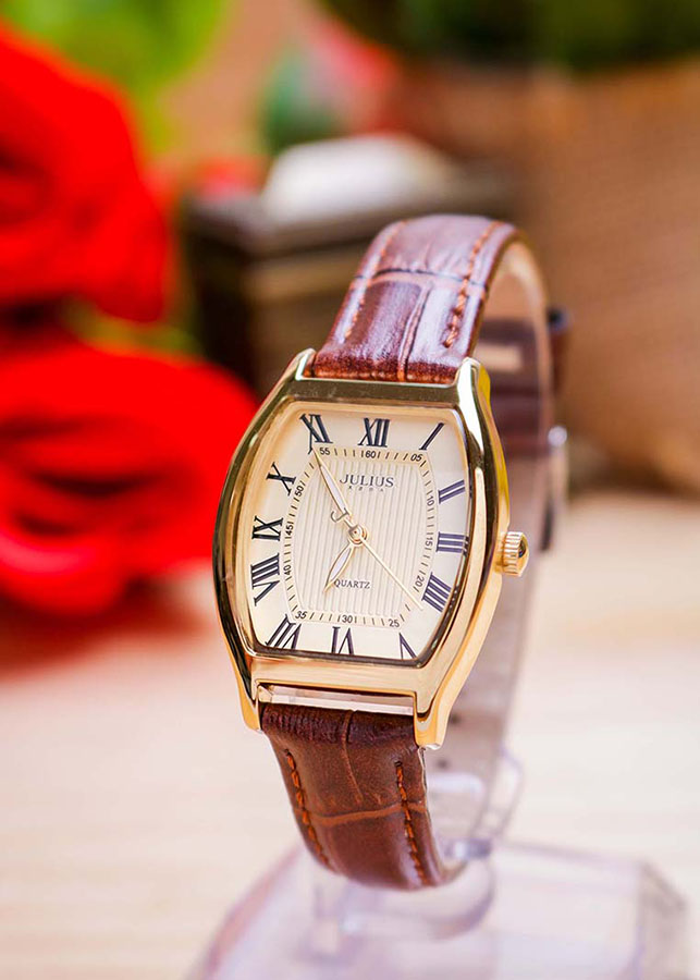 Đồng Hồ Nữ Julius Hàn Quốc JA-703LC Cổ Điển Dây Da Màu Nâu