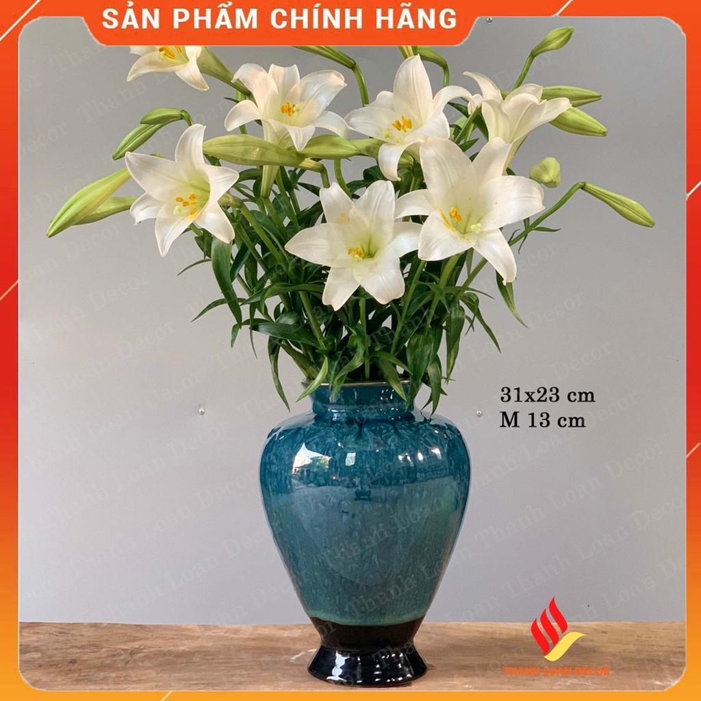 Lọ hoa gốm sứ Bát Tràng cỡ to - Bình hoa decor trang trí nhà đẹp - Men xanh hỏa biến