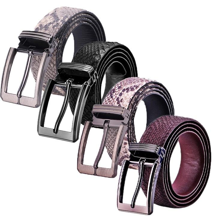 Thắt lưng nam da trăn Huy Hoàng 4P đầu kim màu da nguyên thủy, đen, trắng, nâu HT4316-17-20-41
