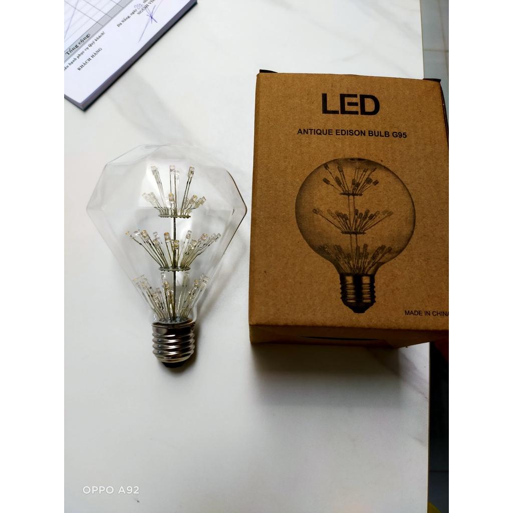 LED Edison g95-3w E27 kiểu dáng kim CƯƠNG hoa 1 chế độ, AS vàng êm dịu,