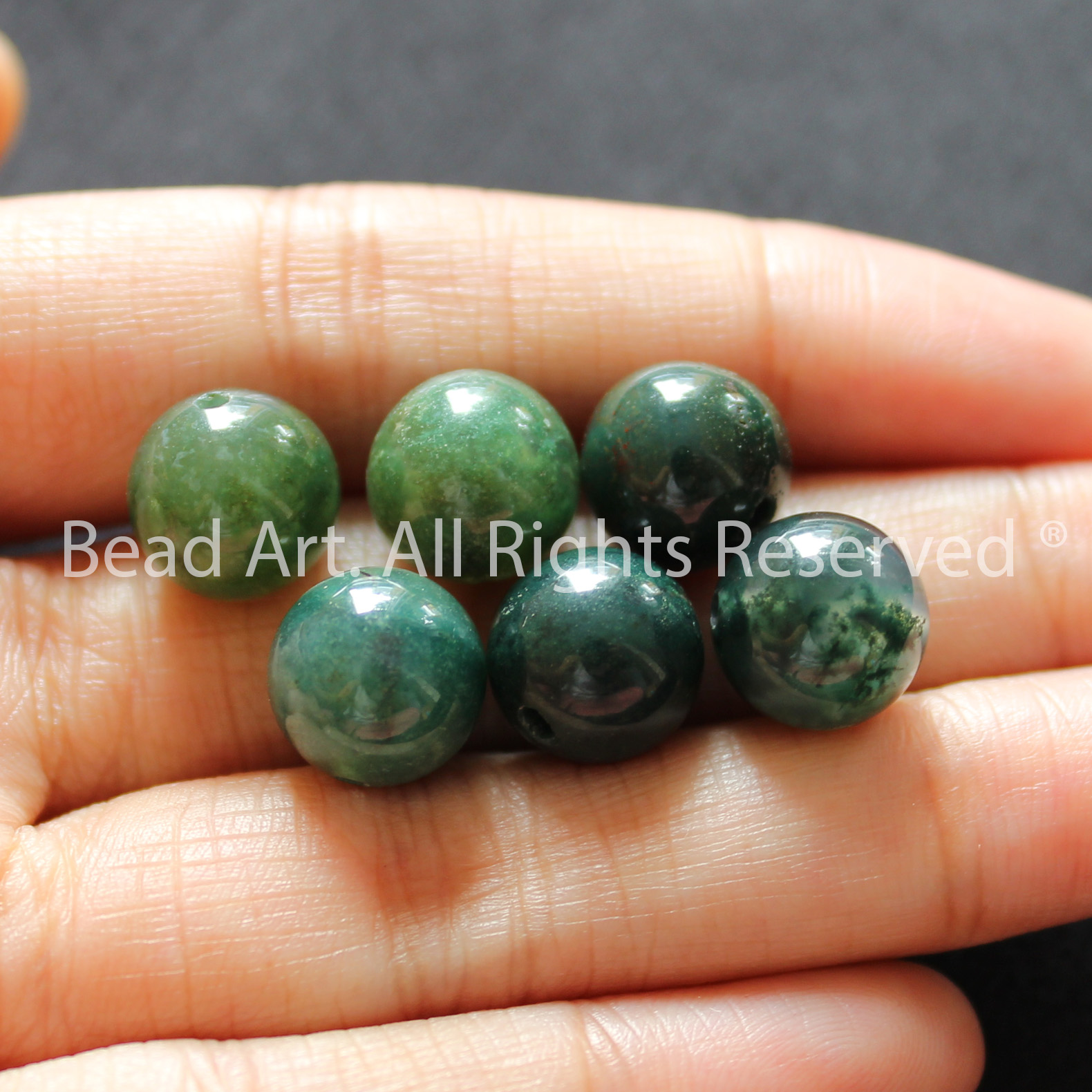 [1 Hạt] 10MM Đá Mã Não Rêu, Moss Agate Xanh Lá Tự Nhiên, Mệnh Hoả, Mộc, Vòng Tay Phong Thuỷ, Chuỗi Hạt - Bead Art