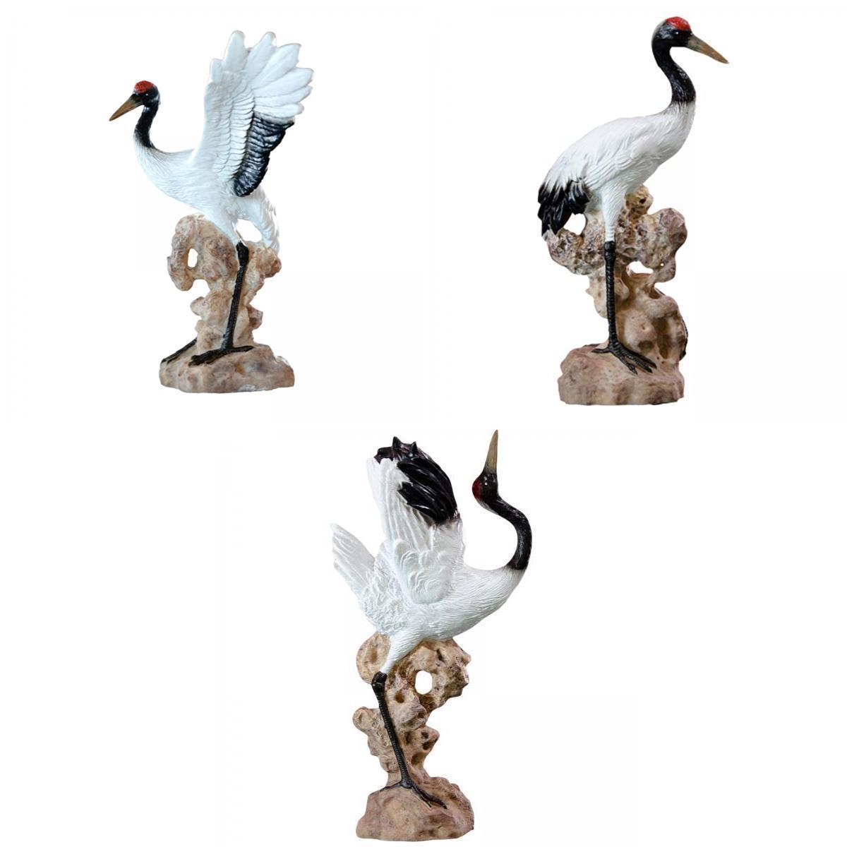 3Pcs Statues Crane Chic Gift Collectibles for Living Room Balcony Bonsai