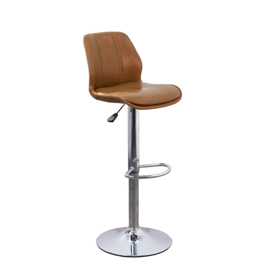 Ghế quầy bar quầy tiếp khách đảo bếp nệm nâu bò CB2305-P Nội thất Capta Ghế quầy đảo bếp có tựa lưng cao tựa nệm PVC nâu xám chân ghế tăng giảm thép mạ chrome bóng hcm