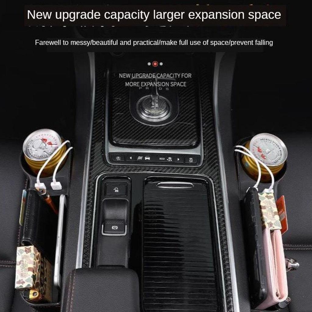 2 Pcs Car Seat  Catcher Filler Storage Box Pocket Dual USB Cup Holder Black