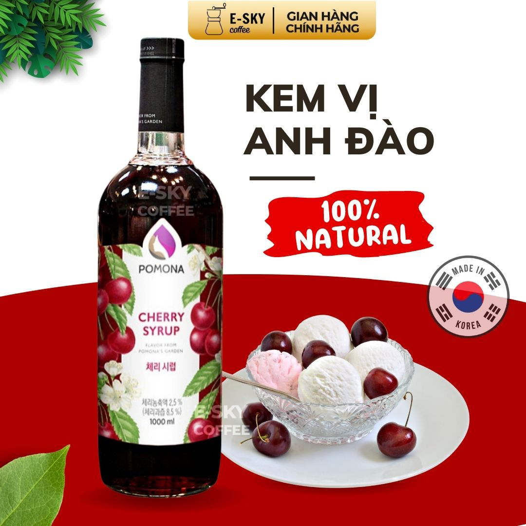 Siro Anh Đào Pomona Cherry Syrup Nguyên Liệu Pha Chế Hàn Quốc Chai Thủy Tinh 1 Lít