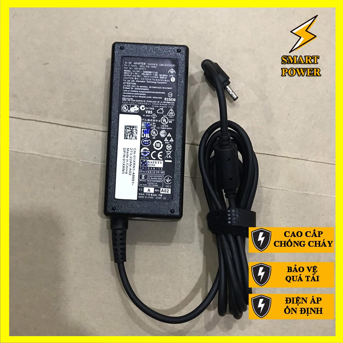 Sạc dành cho laptop Dell 19.5V - 3.34A - 65W chân khấc - Sạc Zin - Hàng Chính Hãng