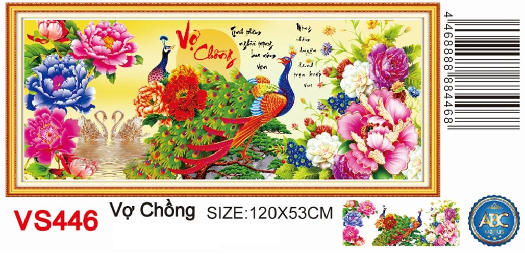 Tranh đính đá cha mẹ hoa mẫu đơn VS446 - 120 x 53 cm - chưa đính