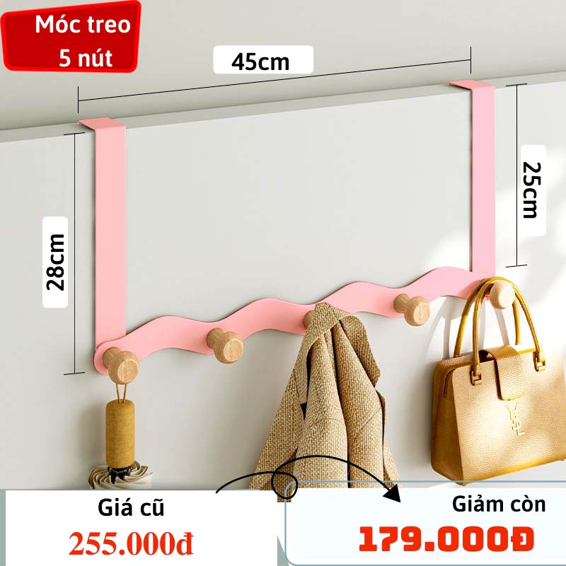 Móc treo cửa lượn sóng Dola Home không khoan đục không hại tường không hại cửa mở rộng không gian treo đồ.