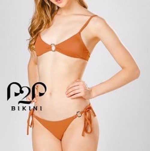 P2P BIKINI - Bikini hai mảnh áo mút, quần tam giác basic cột dây phối khoen cam đất - BTK370M_TG21