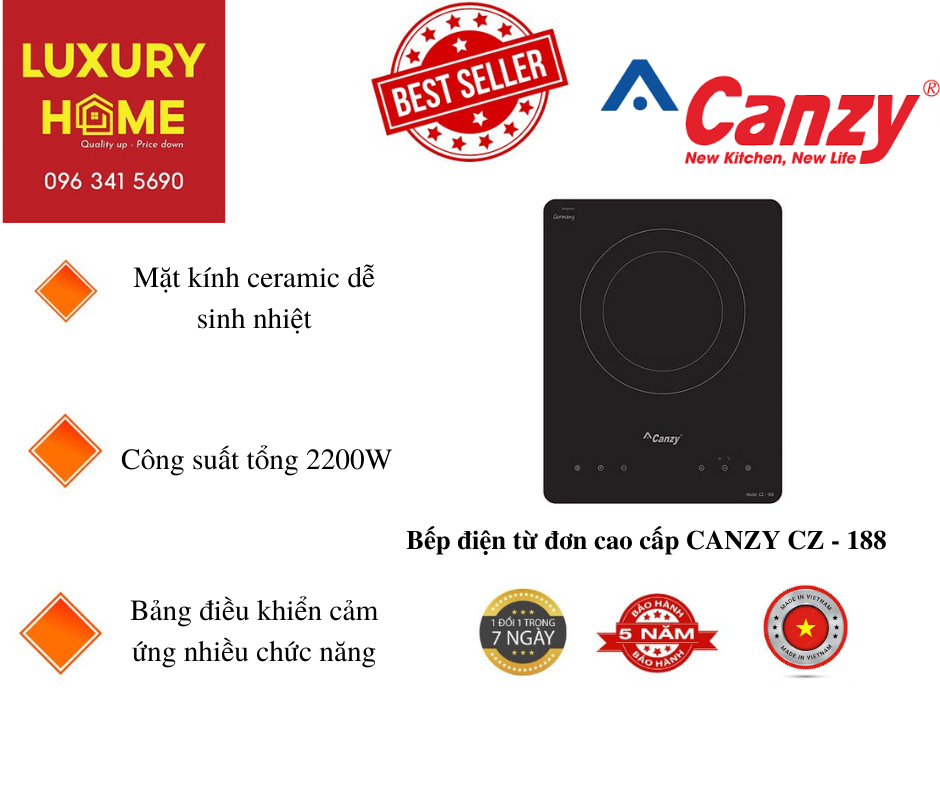 Bếp điện từ đơn cao cấp CANZY CZ - 188 - Hàng chính hãng