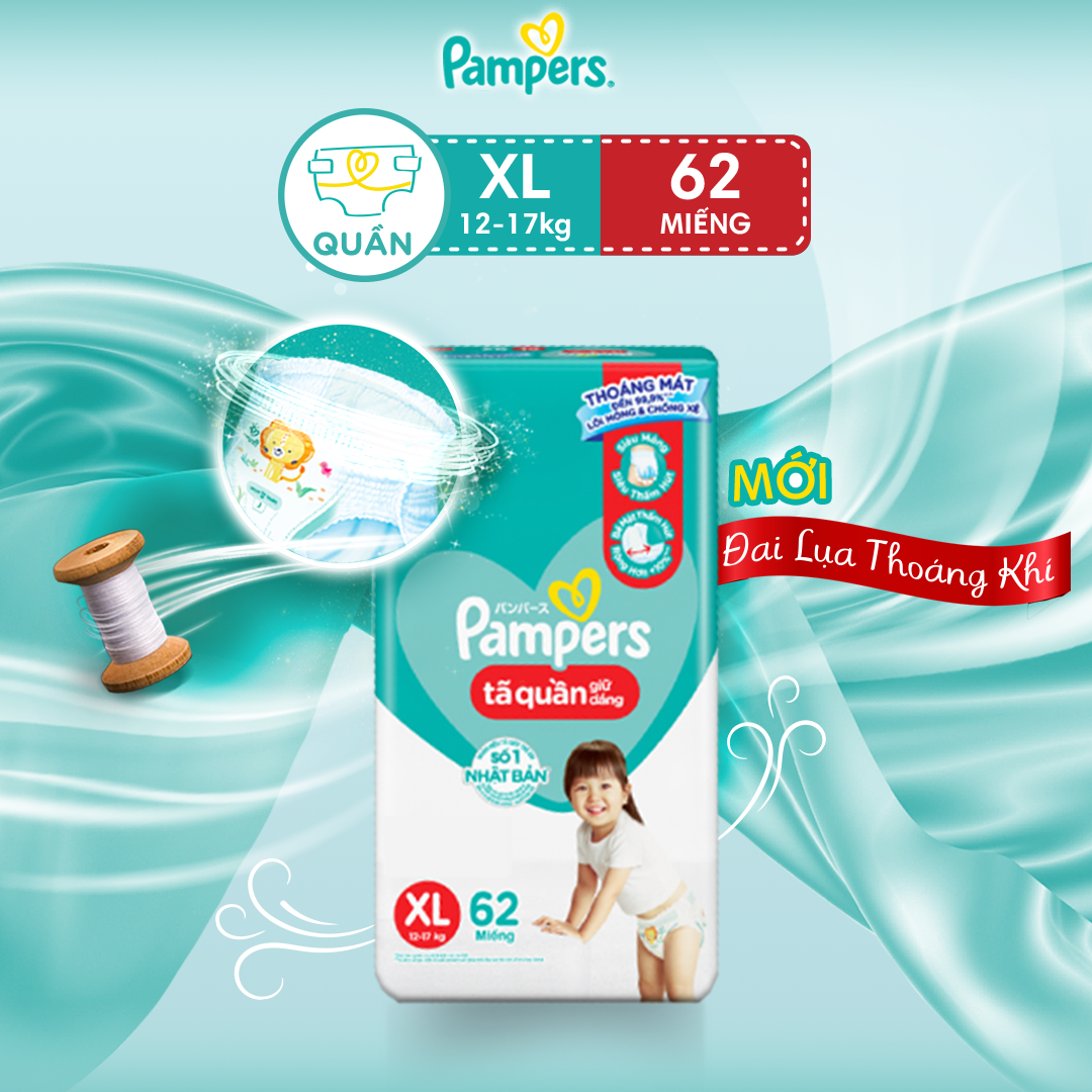 Tã Quần Pampers Giữ Dáng Mới Gói Cực Đại M74 (74 Miếng)/ L68 (68 Miếng)/ XL62 (62 Miếng)/ XXL56 (56 Miếng) [Tặng kèm bông tẩy trang Silcot